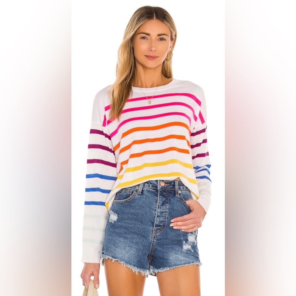 Rainbow Stripe Crew Cashmere Sweater- SUNDRY